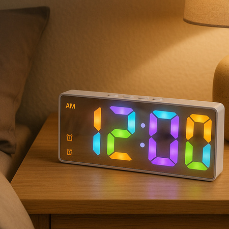 Budík hodiny elektronický digitálny LED 24h hlasný budík driemanie teplota, biely