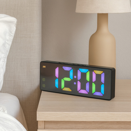 Budík hodiny elektronický digitálny LED 24h hlasný budík driemanie teplota, čierny