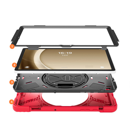 Puzdro Shockproof na Samsung Galaxy Tab A9 Plus 11 2023 X210 X215 X216, červené - ochranné so stojanom