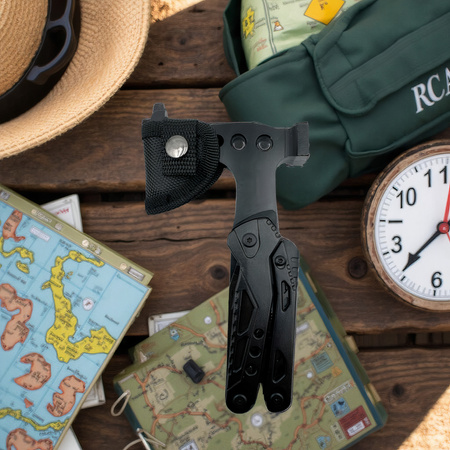 Wielofunkcyjny MULTITOOL Narzędzie siekiera szczypce Survivalowy scyzoryk, czarny