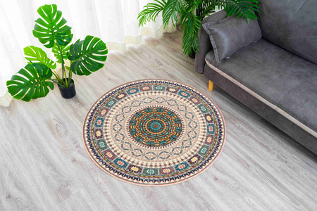 Dywan okrągły NOVO Strado nowoczesny beżowy deliktany wzór do salonu Orientalny 140x140 cm