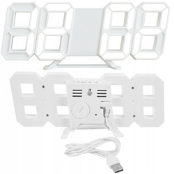 4w1 Hodiny digitálny LED 3D nástenný stojaci budík teplomer dátum budík, biely
