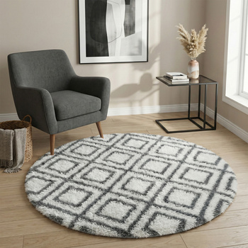 Dywan okrągły Shaggy Decor 120x120 cm, biały - pluszowy, miękki do salonu i sypialni