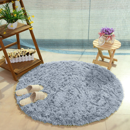 Shaggy Strado 300x300 SilverFur Round Carpet (Light Gray)