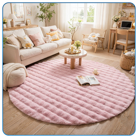 Dywan okrągły Rabbit Bubble 120 cm, różowy - pluszowy, miękki do salonu i sypialni