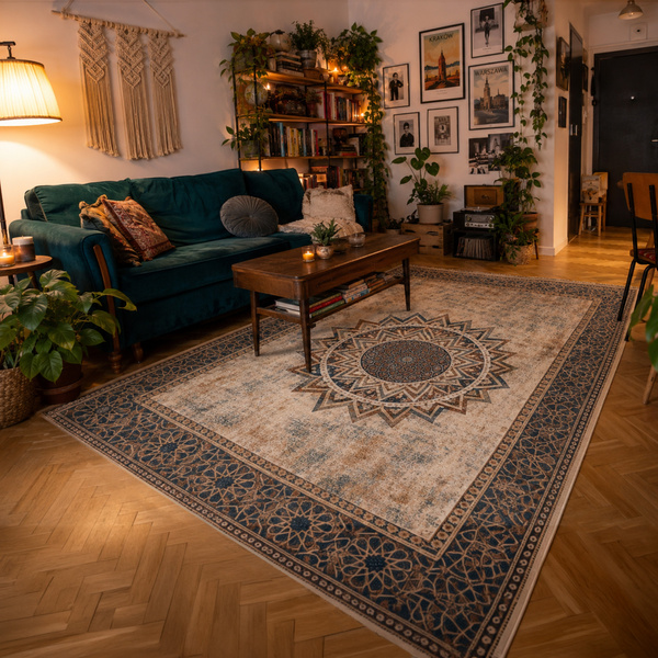 Dywan Mandala do salonu 160x220 orientalny NOVO antypoślizgowy miękki soft