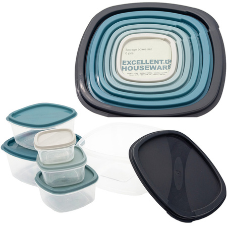 Set of food containers with lid plastic 6 pieces