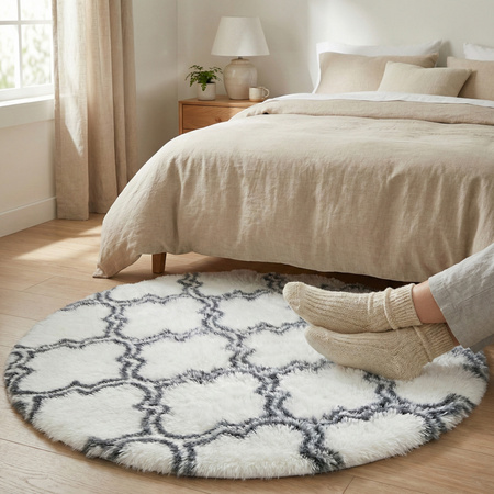 Dywan okrągły do salonu shaggy DECOR antypoślizgowy miękki puszysty 140x140, biały