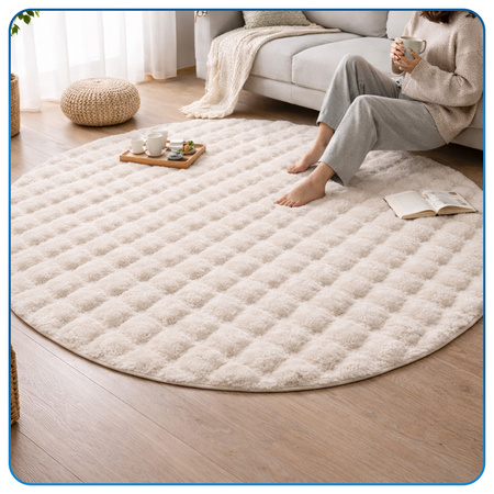 Dywan okrągły Rabbit Bubble 120 cm, beżowy - pluszowy, miękki do salonu i sypialni