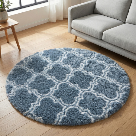 Dywan okrągły do salonu shaggy DECOR antypoślizgowy miękki puszysty 120x120, srebrny