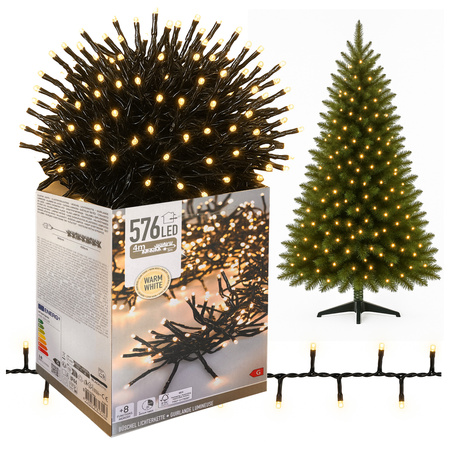 Lampki choinkowe 576 LED białe ciepłe wewnętrzne zewnętrzne 7m TIMER IP44, białe