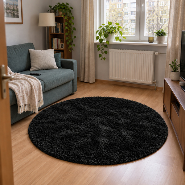 Koberec Shaggy 180x180 cm, čierny - mäkký, huňatý do obývačky a spálne
