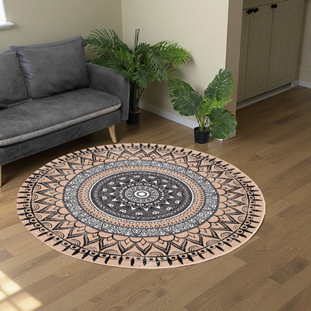 NOVO Strado round rug modern beige torte pattern for living room Aztec 90x90 cm