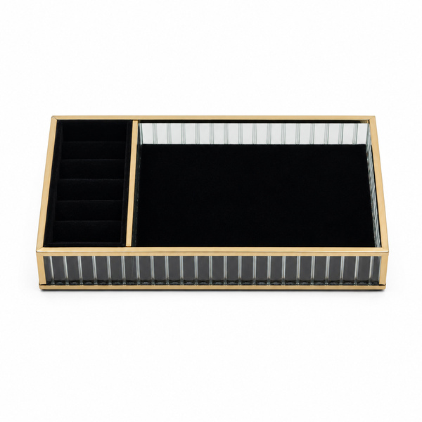 Szklana szkatułka na biżuterię 26x13x4cm organizer pudełko welurowa czarna