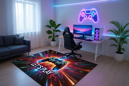 3D Strado LET'S PLAY gaming carpet 140x200 cm modern theme for gamer's room