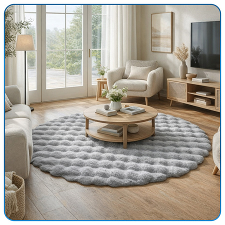 Dywan okrągły Rabbit Bubble 120 cm, srebrny - pluszowy do salonu