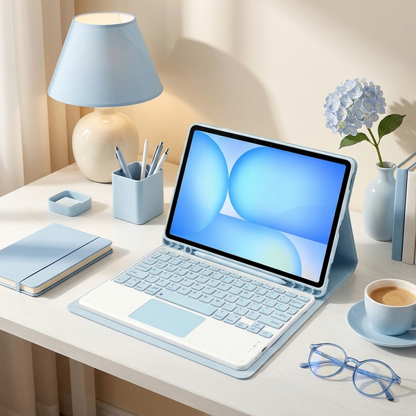 Etui z klawiaturą Bluetooth do Samsung Galaxy Tab S7 / S8 / S9 / S9FE / S10FE / S10 Lite, niebieskie - ochronne