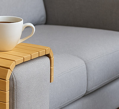 PODŁOKIETNIK na sofę kanapę podkładka nakładka elastyczna taca bambusowa, brązowy