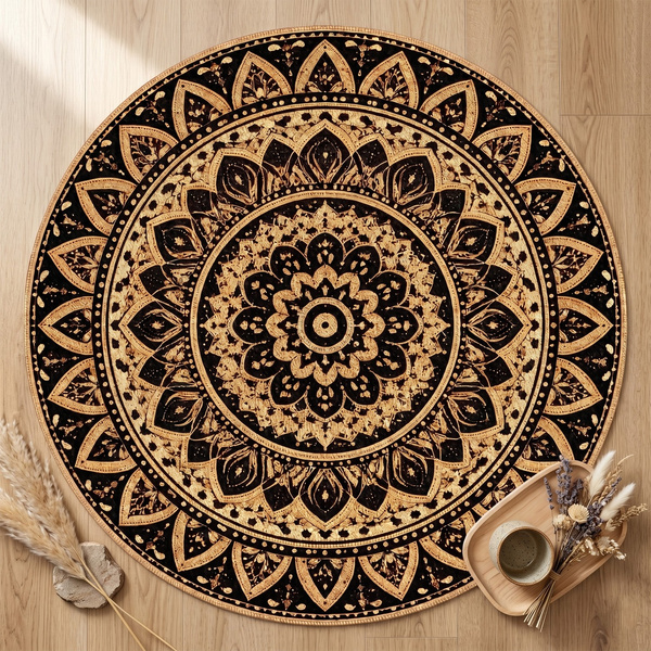 Dywan okrągły Mandala do salonu 160x160 orientalny NOVO antypoślizgowy