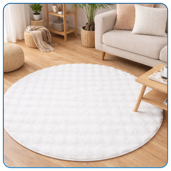 Okrúhly koberec Rabbit Bubble 120 cm, biely - plyšový, mäkký do obývačky a spálne
