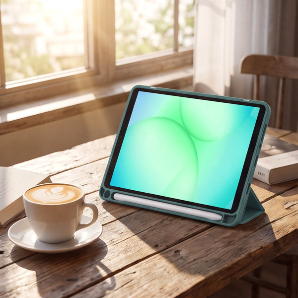 Etui Clear Pencil do Galaxy Tab A11 X135/ X133 A9 SM-X110/ SM-X115, uchwyt na rysik, ciemnozielone