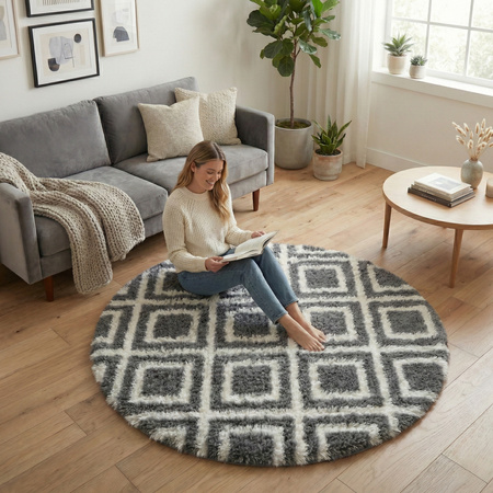 Dywan okrągły do salonu shaggy DECOR antypoślizgowy miękki puszysty 140x140, czarny