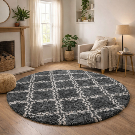 Dywan okrągły do salonu shaggy DECOR antypoślizgowy miękki puszysty 140x140, szary