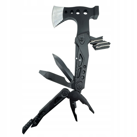 Wielofunkcyjny Multitool Narzędzie siekiera szczypce Survivalowy scyzoryk, czarny