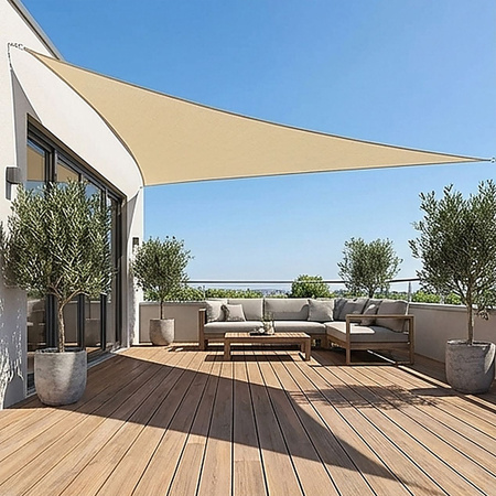 Żagiel przeciwsłoneczny szary trójkątny 3,6m ochrona UV wodoodporny +lina