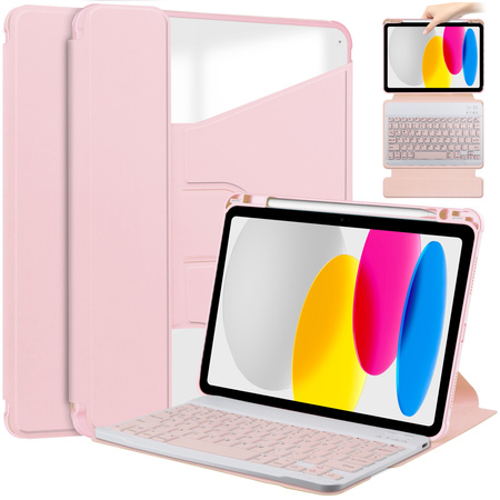 Etui 360 z klawiaturą do Apple iPad 10.9 2022 Gen. 10 / 11 2025 A16 Gen. 11 / Apple iPad 11 2025 / Apple iPad 10 2024, różowe - ochronne