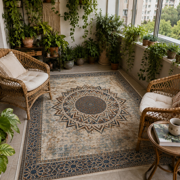 Dywan Mandala do salonu 120x160 orientalny NOVO antypoślizgowy miękki soft