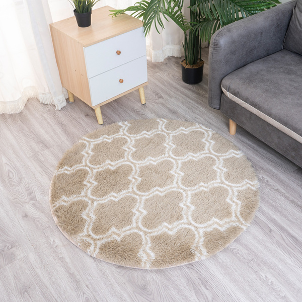 Dywan okrągły Shaggy Decor 140x140 cm, khaki - pluszowy, miękki do salonu i sypialni