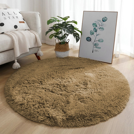 Shaggy Strado 80x80 round carpet CappuccinoCamel (Light brown)