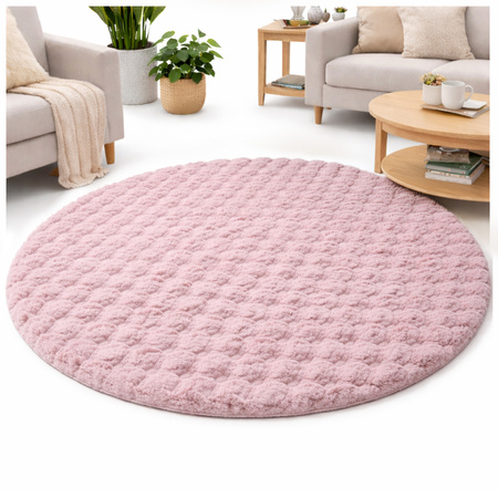Dywan okrągły Rabbit Bubble 120 cm, różowy - pluszowy, miękki do salonu i sypialni