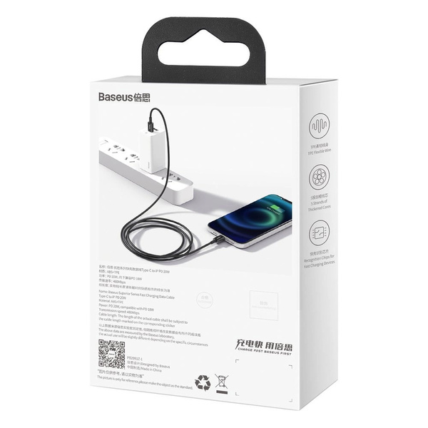 Kábel Baseus Superior Series USB-C / Lightning PD 20W 1 m, čierny