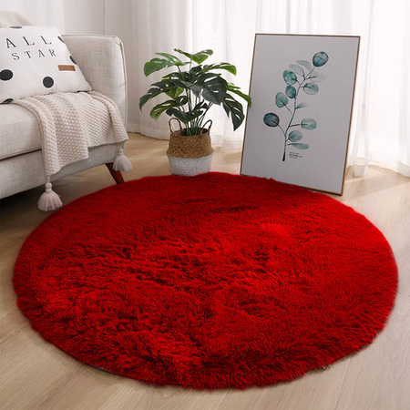 Dywan okrągły Shaggy antypoślizgowy nowoczesny salon miękki pluszowy 180x180, czerwony