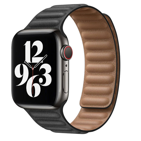 Pasek skórzany opaska do Apple Watch 7 45mm (Czarny)