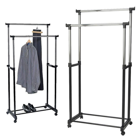 Double clothes hanger rack on wheels