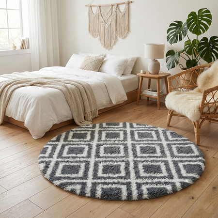 Dywan okrągły do salonu shaggy DECOR antypoślizgowy miękki puszysty 140x140, czarny