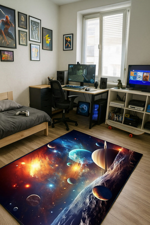 Dywan gamingowy 3D Strado Kosmos 120x170 cm planety gwiazdy galaktyki