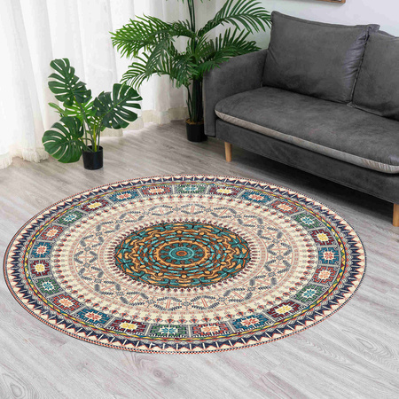 Dywan okrągły NOVO Strado nowoczesny beżowy deliktany wzór do salonu Orientalny 150x150 cm