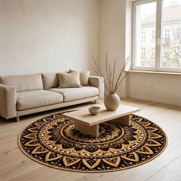 Dywan okrągły Mandala do salonu 100x100 orientalny NOVO antypoślizgowy