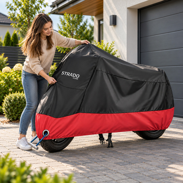 Pokrowiec na motocykl skuter 2 rowery 245x105x125 cm wodoodporny czarno-czerwony