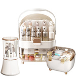 ZESTAW 3x Organizer szkatułka pojemnik na kosmetyki pędzle biżuterię ARIA, beżowy-przezroczysty