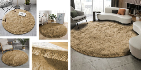 Shaggy Strado 200x200 round carpet CappuccinoCamel (Light brown)
