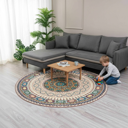 Dywan okrągły NOVO Strado nowoczesny beżowy deliktany wzór do salonu Orientalny 80x80 cm