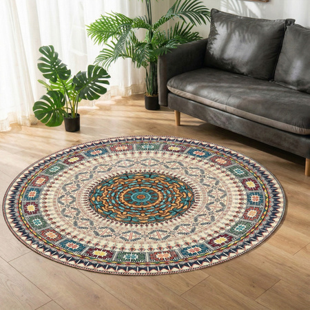 Dywan okrągły NOVO Strado nowoczesny beżowy deliktany wzór do salonu Orientalny 150x150 cm