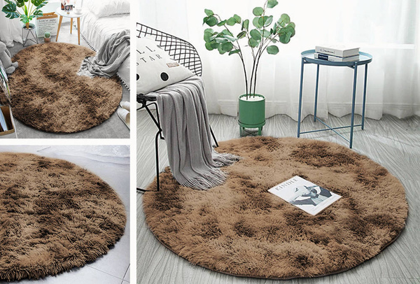 Shaggy Ombre Strado 160x160 Round Carpet by OmbreCoffee (Brown)