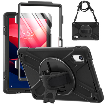 Etui Pancerne do Lenovo Idea Tab 11, czarne - ochronne z podstawką, szybką i uchwytem