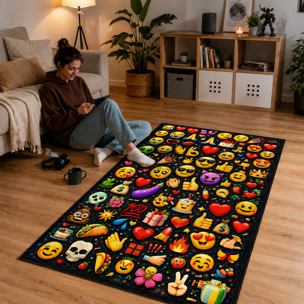 Dywan gamingowy 120x170 dla gracza mata pod fotel antypoślizgowy Emoji 3D